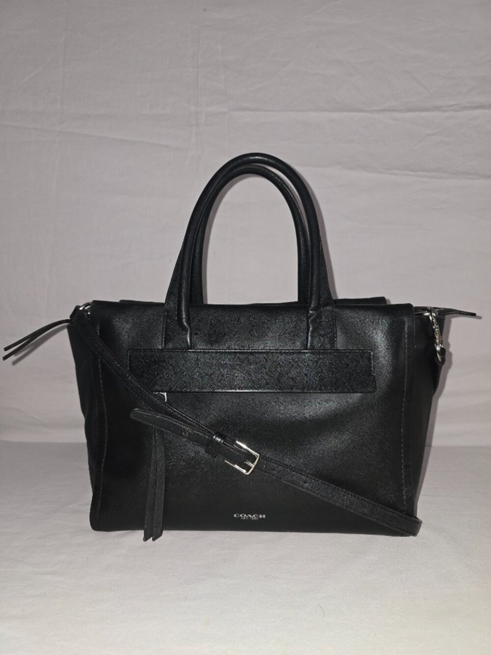 COACH 30149 Bleecker Riley Black Saffiano Leather Carryall Satchel